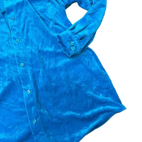 Roaman’s Blue Velvet Button Down Overshirt L - Picture 2 of 4